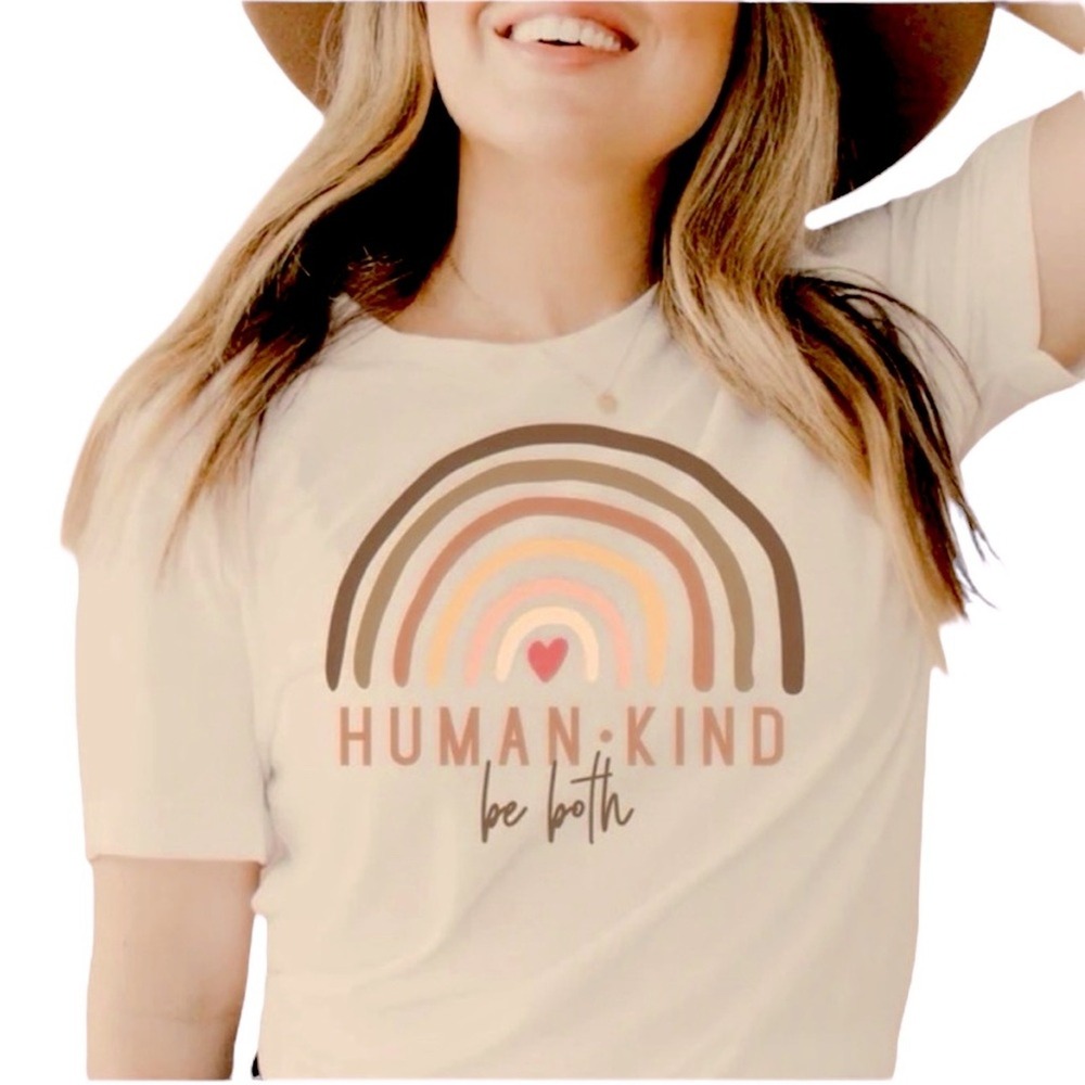 Love, Peace & Lazy Days 'Human Kind be both' Cropped Tshirt, Size Medium,Graphic
